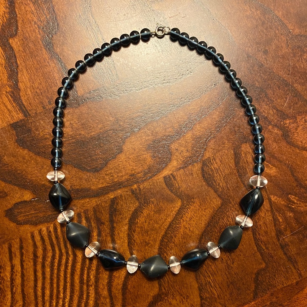 Vintage Blue and Clear Bead Necklace